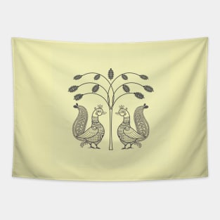 Ethnic Art Indian Ducks Birds with Tree Tapestry