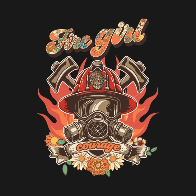 Firefighter woman Fire girl floral groovy by HomeCoquette