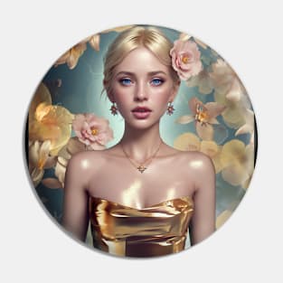 Floral Botanical flowers blonde gold girl dress Pin