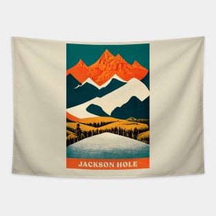 Jackson Hole Wyoming Retro Travel Tapestry