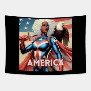 America Black Female Comic Book Superhero Patriotic USA Bald Eagle Tapestry