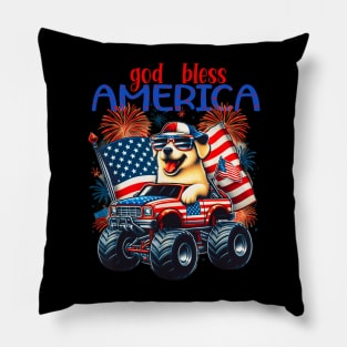 Dog riding monster truck for 4th of july Pillow