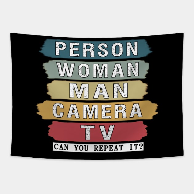 person woman man camera tv Tapestry by BuzzTeeStore