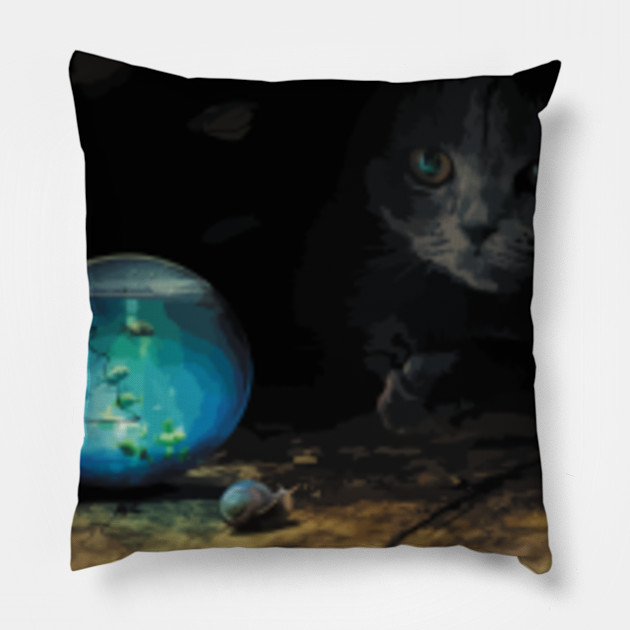 Cat Stalking Fishes Inside A Bulb Cat Fish Pillow Teepublic