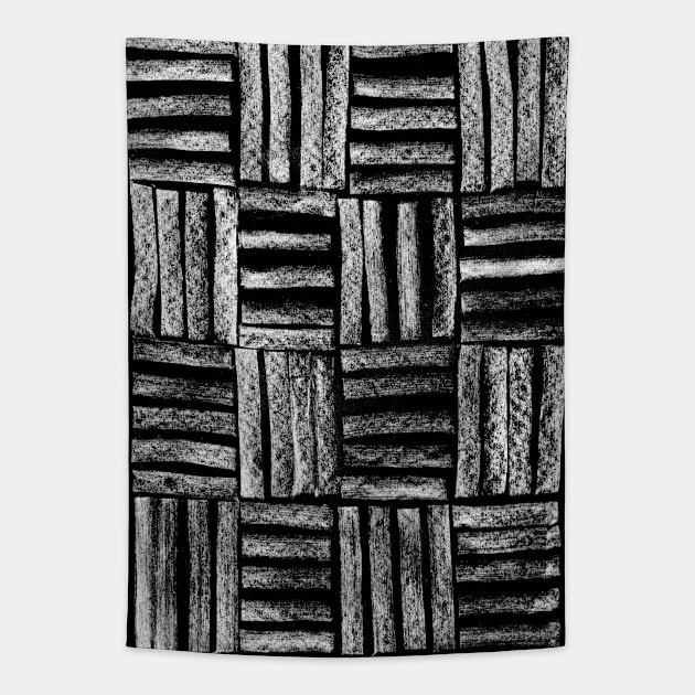 White and Black Minimal Lines - Abstract Charcoal Drawing Tapestry by GenAumonier