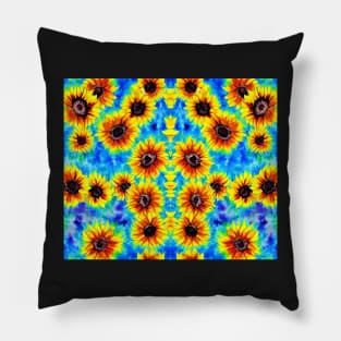 Tie Dye Sunflowers - Aquamarine Aesthetic Psychedelic Pillow