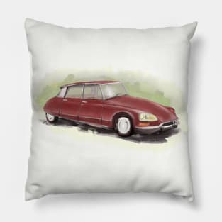 Classic Citroën DS2 Painting in Burgundy Red Pillow