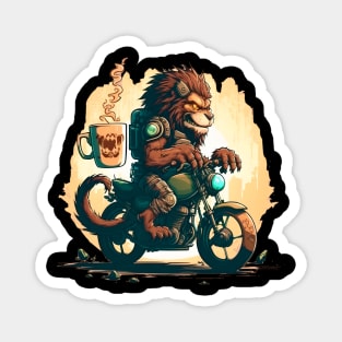 lion monster in ice  riding motorcycle drinking coffee Magnet