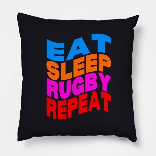 Eat sleep rugby repeat Pillow by Evergreen Tee