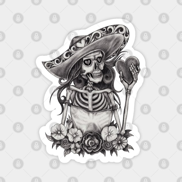 Sketch Skeleton Love Heart Magnet by HolidayBug