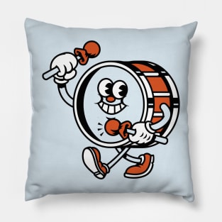 Retro Bass Drum Cartoon // Vintage Drumming Illustration Pillow