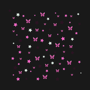 Pink Stars and Butterflies Pattern T-Shirt