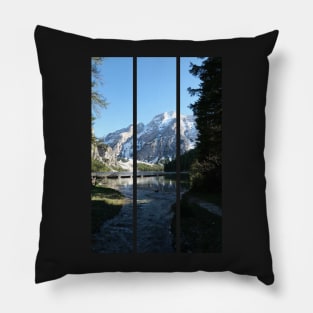 The fabulous alpine lake of Braies in the Dolomites (Bolzano). Lovely place in the Italian Alps. Boats on the water. Reflections in the water. Sunny spring day. Trentino Alto Adige (vertical) Pillow