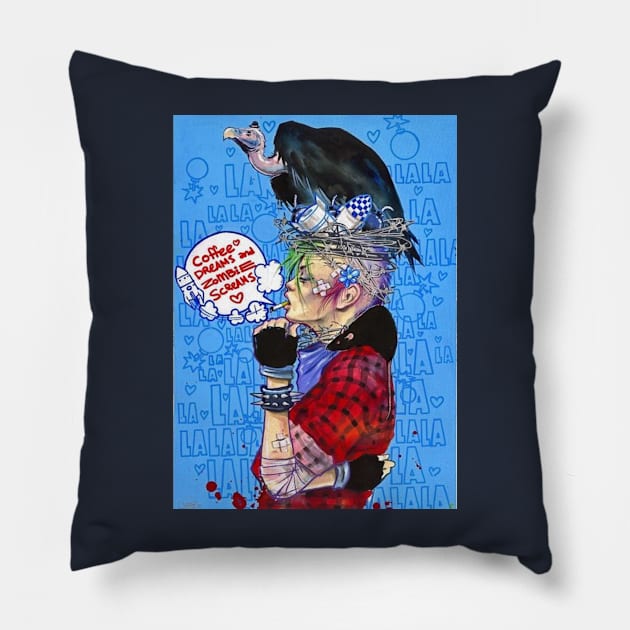 funk coffee dreams and zombi Pillow by POKASONG