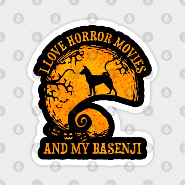 I Love Horror Movies And My Basenji Funny Dog Halloween Costume Magnet by luxembourgertreatable