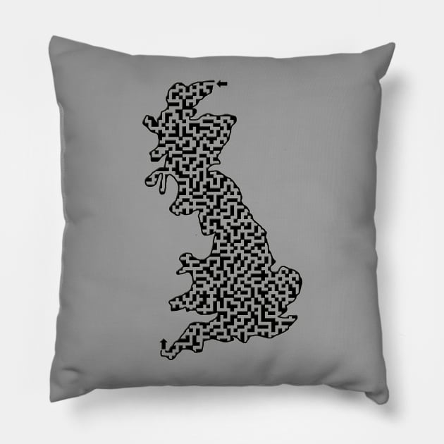 UK Great Britain Island Outline Maze & Labyrinth Pillow by gorff