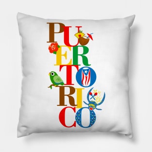 Puerto Rico Flag Flower Parrot Pina Colada Vejigante Colorful Symbols Pillow