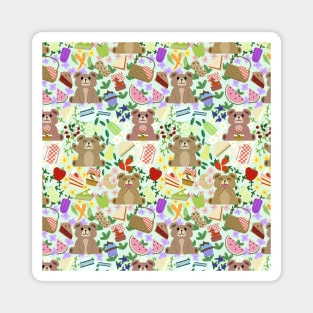 Teddy Picnic - Teddy Bears with Fruit, Veggies, and Sweet Treats Pattern for Kids Magnet