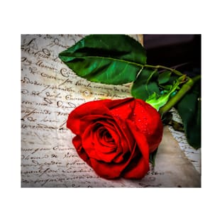 Red Rose On Romantic Letter T-Shirt