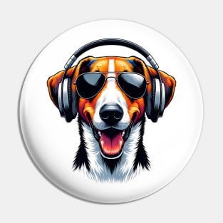 American Foxhound Smiling DJ: Vibes of Joy and Harmony Pin