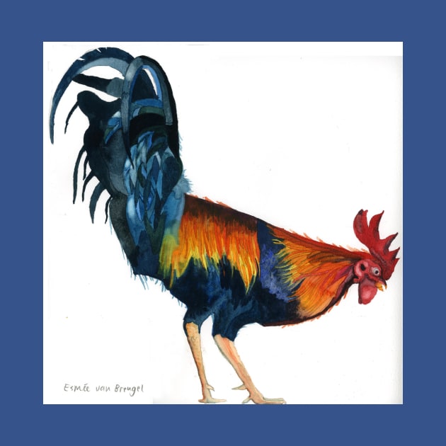 Original watercolour painting of a Cockerel by esvb