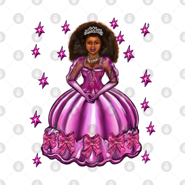 Princess -  Black Afro Princess in purple with stars  7 ! beautiful  black girl with Afro hair, brown eyes and dark brown skin. Hair love ! by Artonmytee