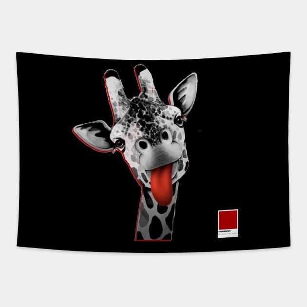 GIRAFFE RED - white full  by COLORBLIND WorldView Tapestry by DREAM SIGNED Collection