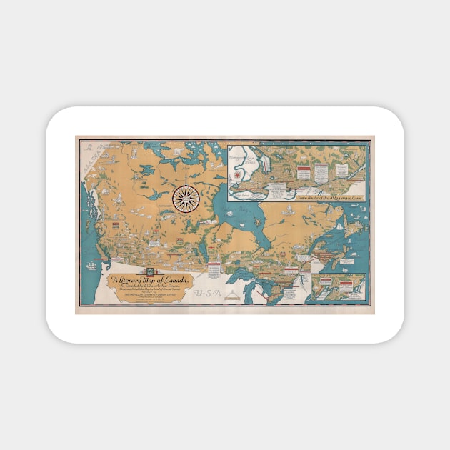 Vintage Literary Map of Canada Magnet by pdpress