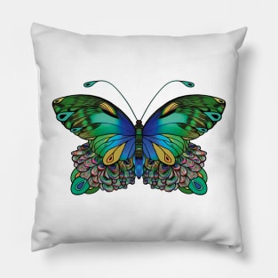 Butterfly in Blue, Green, and Yellow Shades Pillow