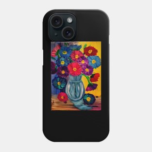 fun and colorful abstract flowers set against a multi-color background Phone Case