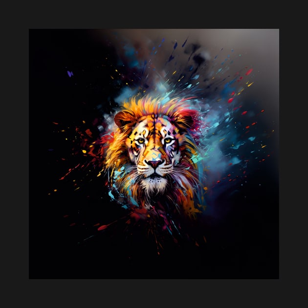 Lion with Colourful Paint Splatters by Geminiartstudio