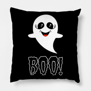 Boo!  Cute Little Ghost on Black Pillow