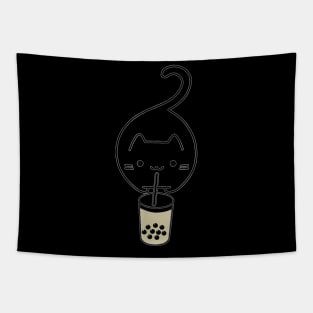 Cat Jumping Drinking Boba Milk Ea Tapestry