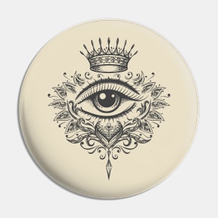 All Seeing Eye with Crown drawn in Engraving Style Pin