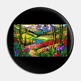 Stained Glass Colorful Mountain Flowers Pin