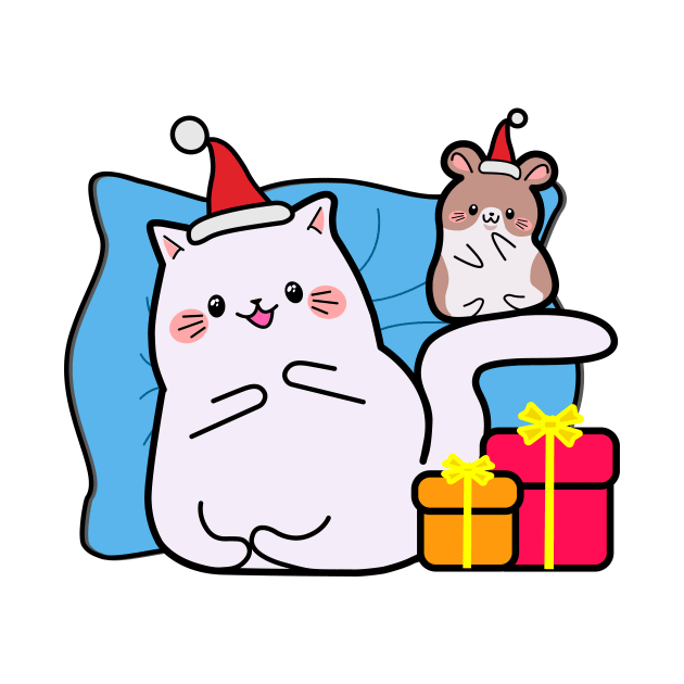 Kawaii style, Christmas, new year, mouse and cat kawaii, gifts by SK1X