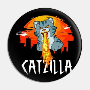 Catzilla Japanese Vintage Sunset Style Cat Kitten Lover Pin