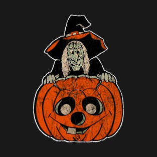 Vintage Halloween Witch Pumpkin Cut Out Graphic T-Shirt