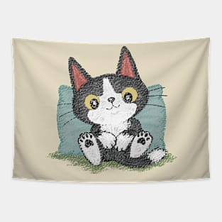 Black kitten relaxing Tapestry