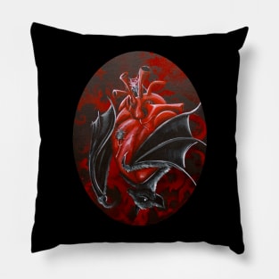 Gothic Heart with Bat Pillow