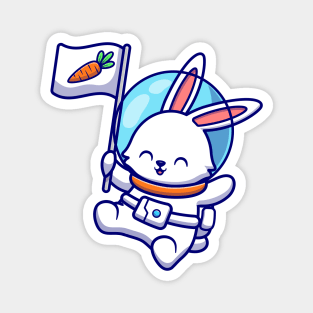 Cute Rabbit Astronaut Floating With Carrot Flag Magnet