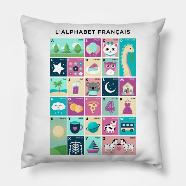 French Alphabet Picture Chart - L'alphabet Francais Pillow by typelab
