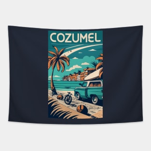 A Vintage Travel Art of Cozumel - Mexico Tapestry