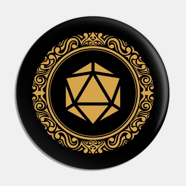 Mayan Monogram D20 Dice Gold Tabletop RPG Gaming Pin by pixeptional