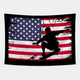 Funny 4th Of July USA Flag Skateboarding Boarder Tapestry