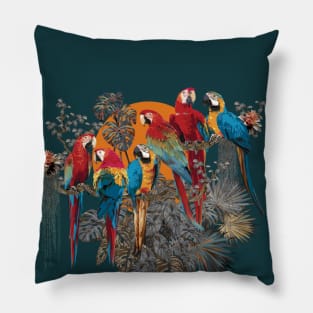 Polygonal Illustration of Macaw birds with Amazon plants Pillow