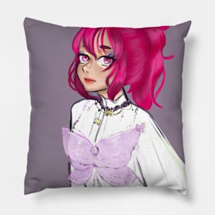 Pink haired anime butterfly girl Pillow