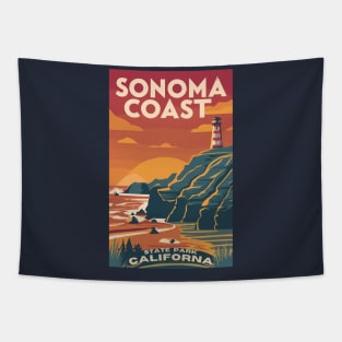 A Vintage Travel Art of the Sonoma Coast State Park - California - US Tapestry