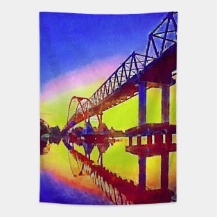 The bridge to sunset illustration Tapestry