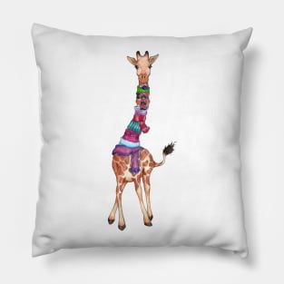 Cold Outside - Cute Giraffe Illustration Pillow